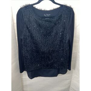 CHICO'S Blouse Size 1 Womens Layered Black‎ Evening Wear L/S Shirt Shimmer NWOT